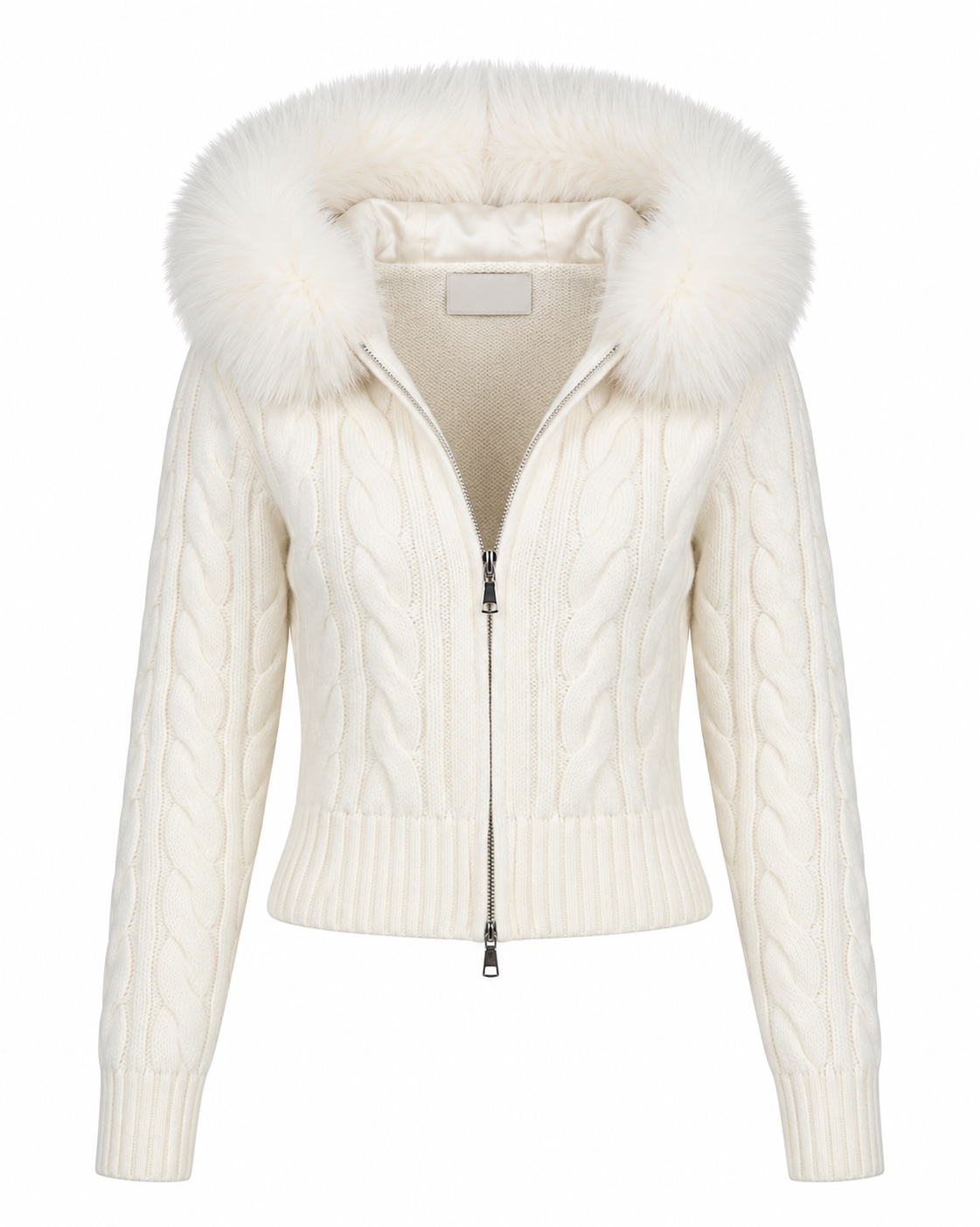 Avelaria – kuschelige Strickjacke mit Fellkapuze