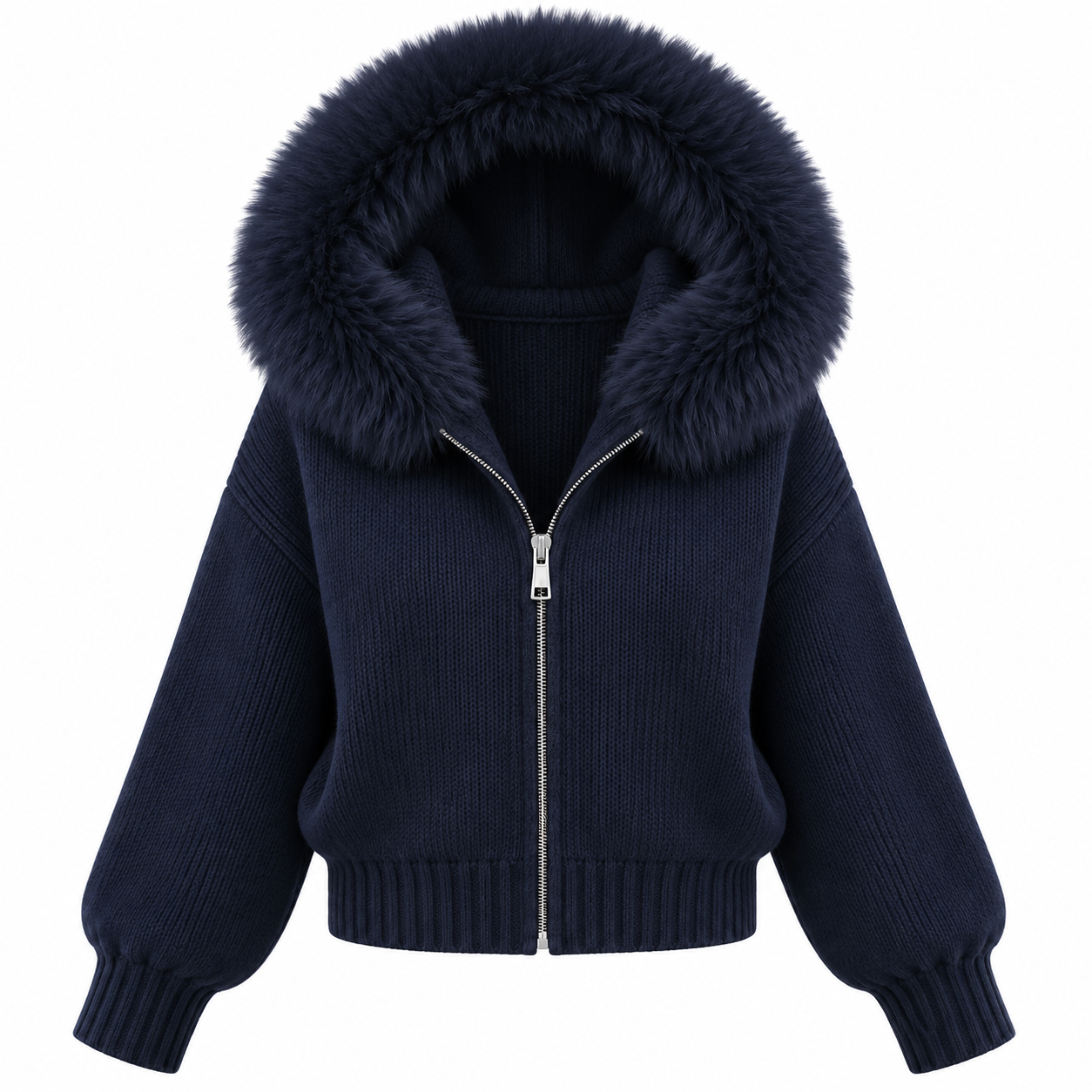Avelaria – Kuschelige Strickjacke mit Fellkapuze