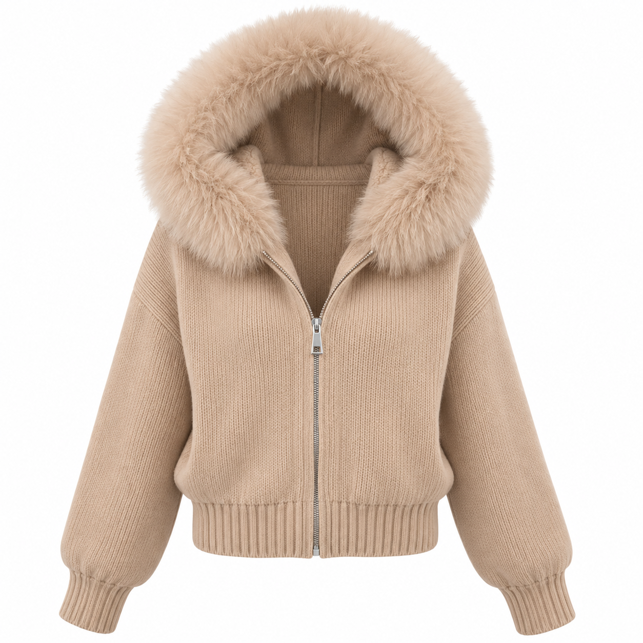 Avelaria – Kuschelige Strickjacke mit Fellkapuze